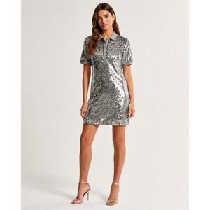 Polo Ralph Lauren Sequin Dress Womens XL Silver Grey Short Sleeve Mini Shift